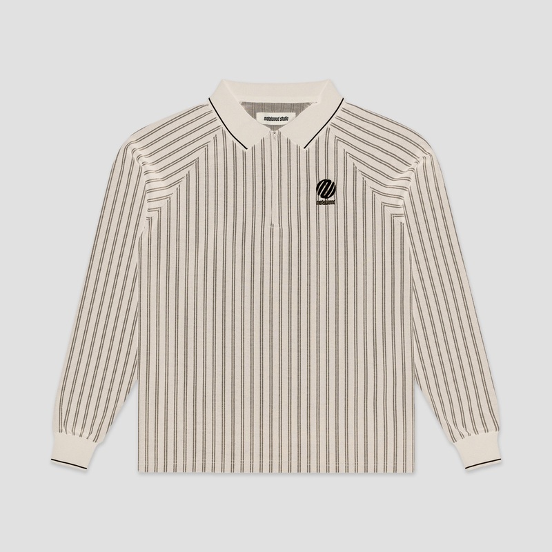 Metalwood Ribbed Longsleeve Polo Shirt Tan