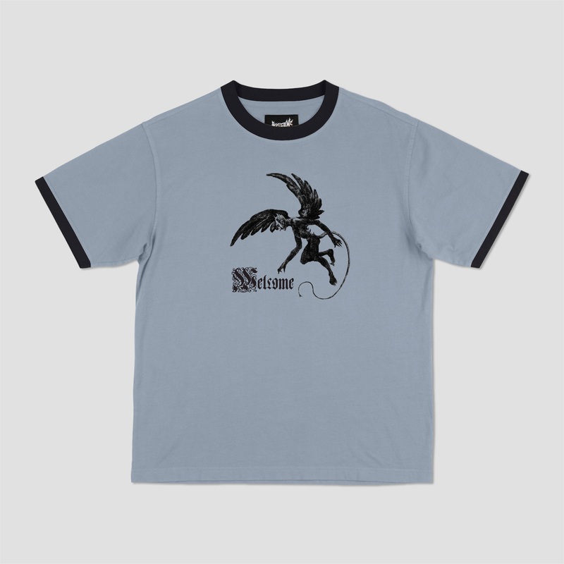 Welcome Scatter Shortsleeve Ringer Knit Mist / Black