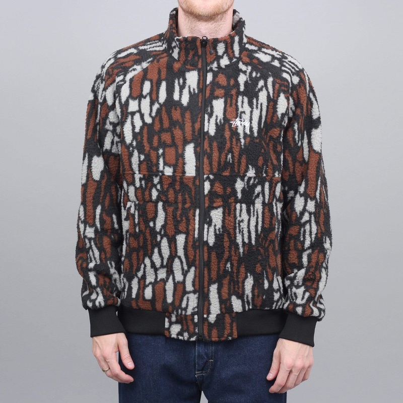 Stussy Tree Bark Fleece Jacket Brown