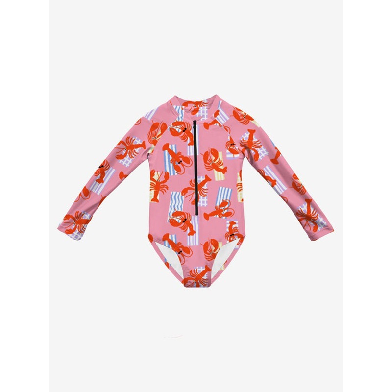 Red Lobster Long Sleeve One Piece Rashguard (Girls 2-7)