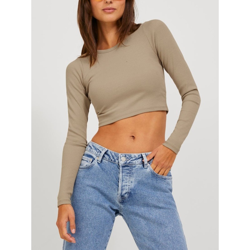 Feline Rib Crop Long Sleeve T-Shirt