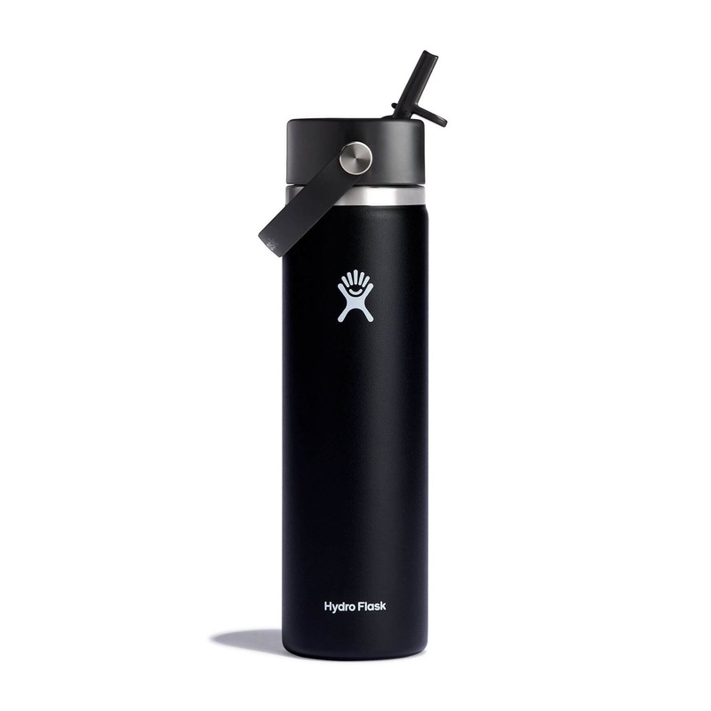 24oz Wide Mouth With Flex Straw Cap Black Bottle