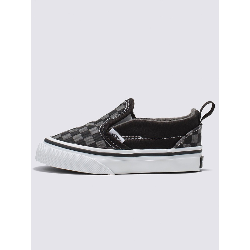 Slip-On V Checkerboard Black/Pewter Shoes (Little Kids)
