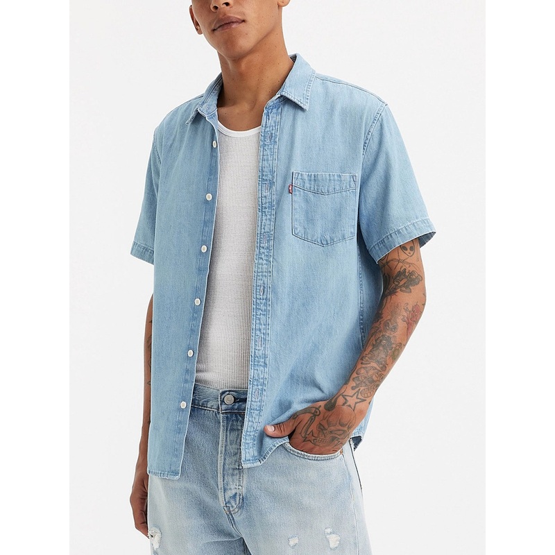 Classic 1 Pocket Standard Franklin Stone Wash Short Sleeve Buttondown Shirt