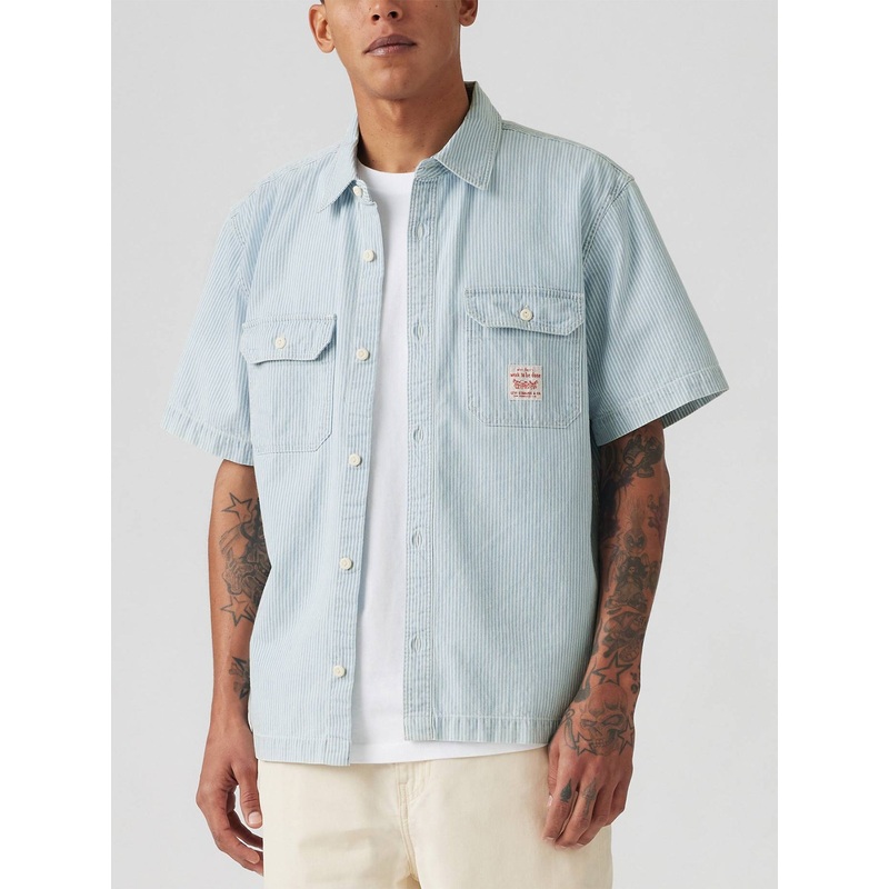 Dalton Worker WW Lenox Bleached Railroad Short Sleeves Buttondown Shirt