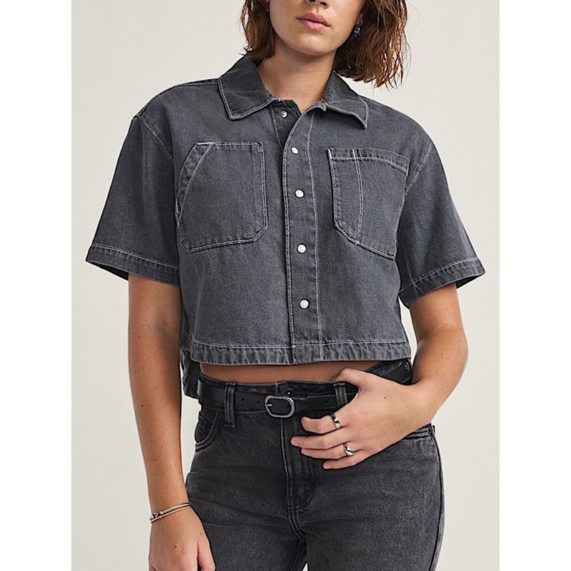 Natalie Denim Boxy Short Sleeve Buttondown Shirt