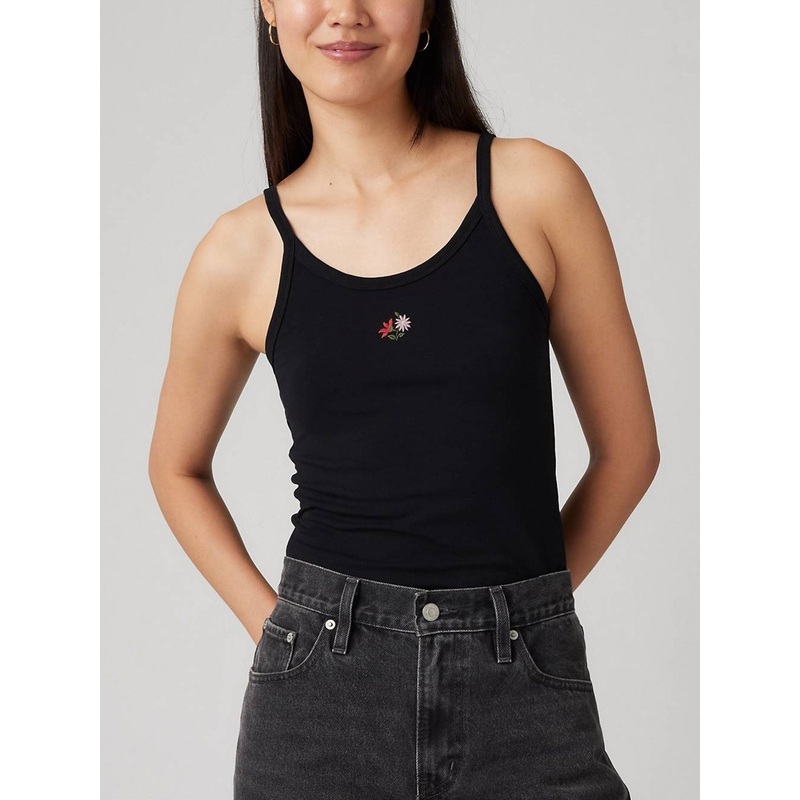 Molly Mini Flower Black Tank Top