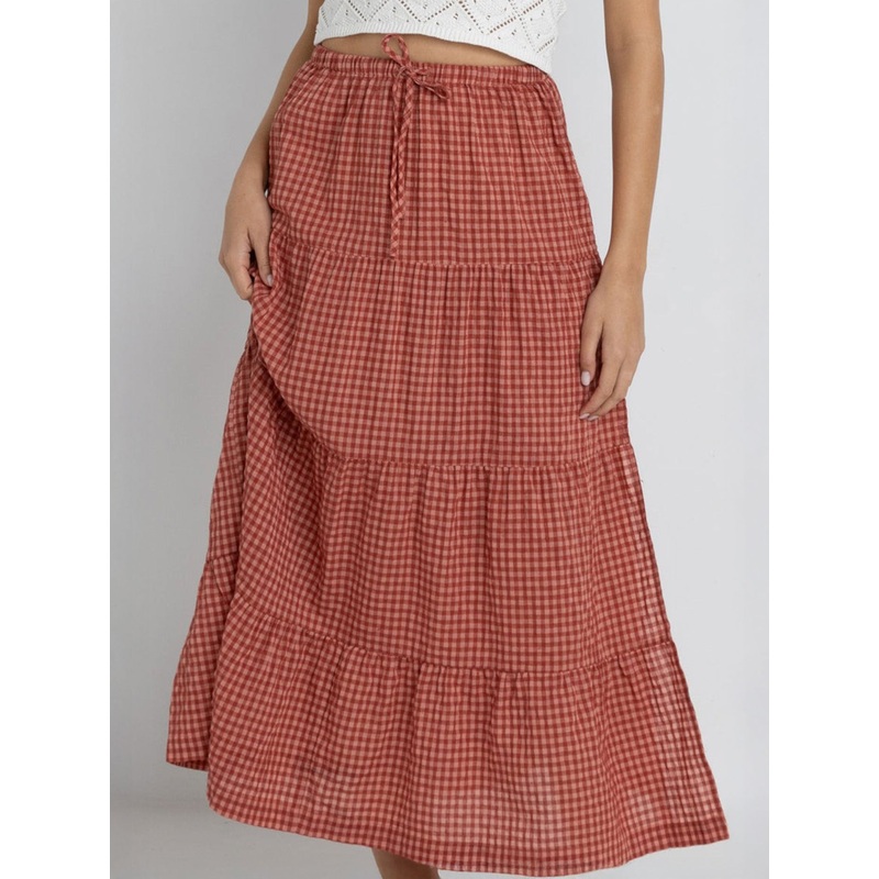 Lola Check Tiered Maxi Skirt