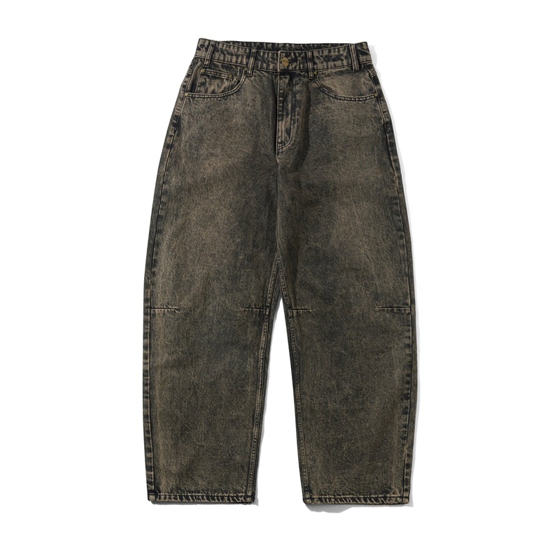 Wide Cut Acid Washed Brown Jeans